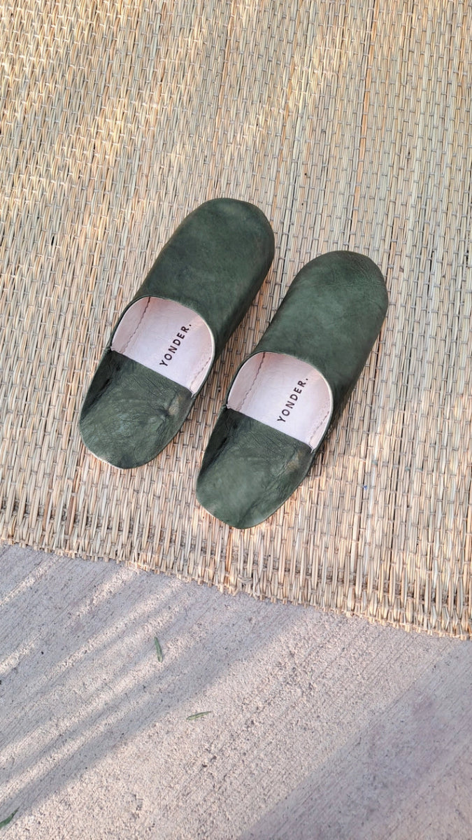 Babouche Moroccan Slippers - Olive - Slippers