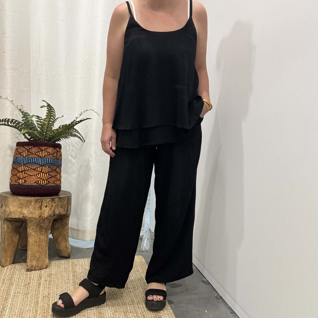 Bamboo Cami - Black Layered Camisole Top - Apparel