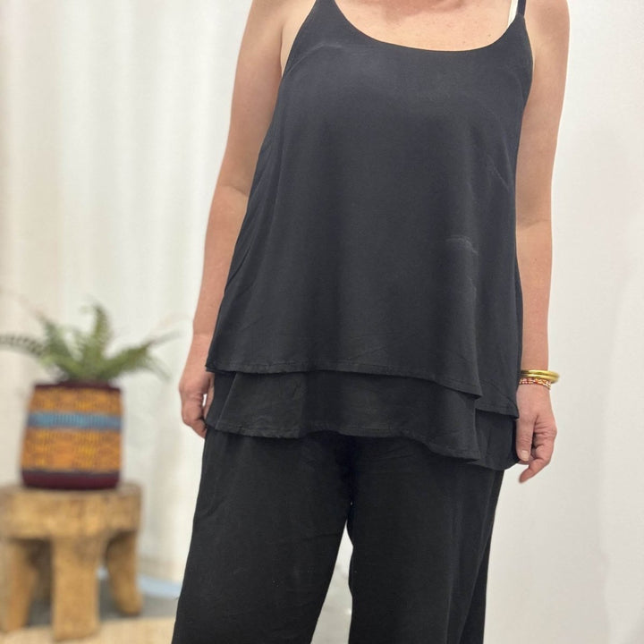 Bamboo Cami - Black Layered Camisole Top - Apparel