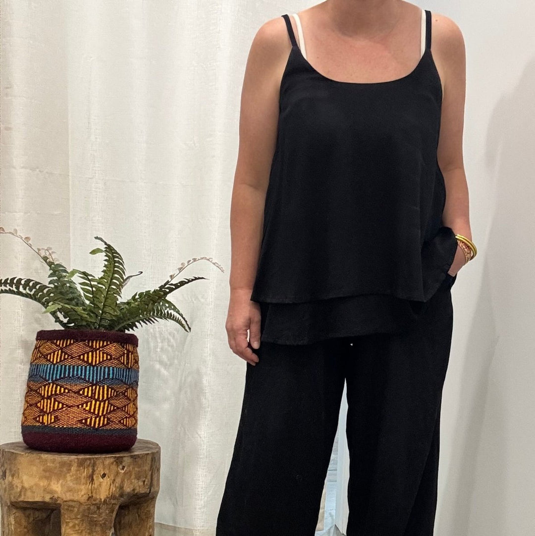 Bamboo Cami - Black Layered Camisole Top - Apparel