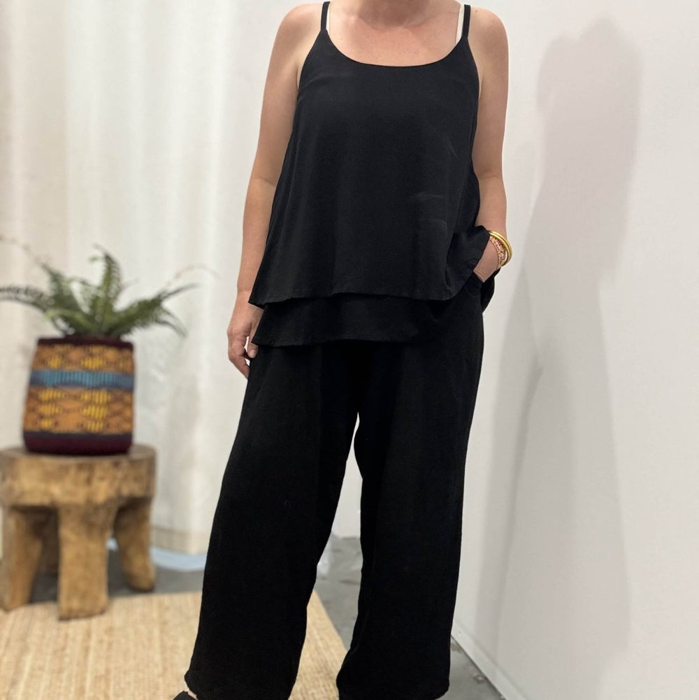 Bamboo Cami - Black Layered Camisole Top - Apparel