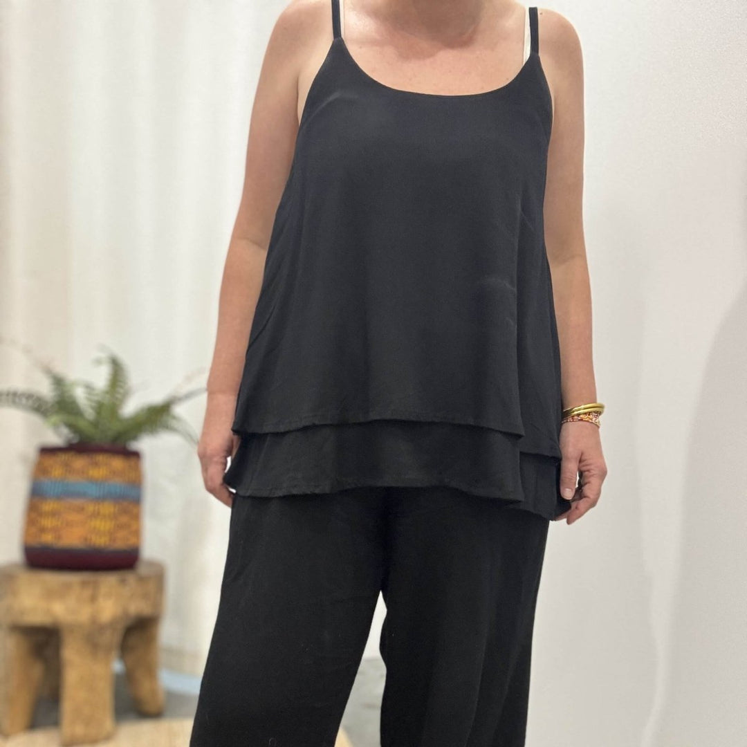 Bamboo Cami - Black Layered Camisole Top - Apparel