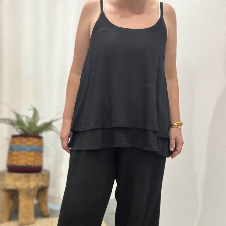Bamboo Cami - Black Layered Camisole Top - Apparel