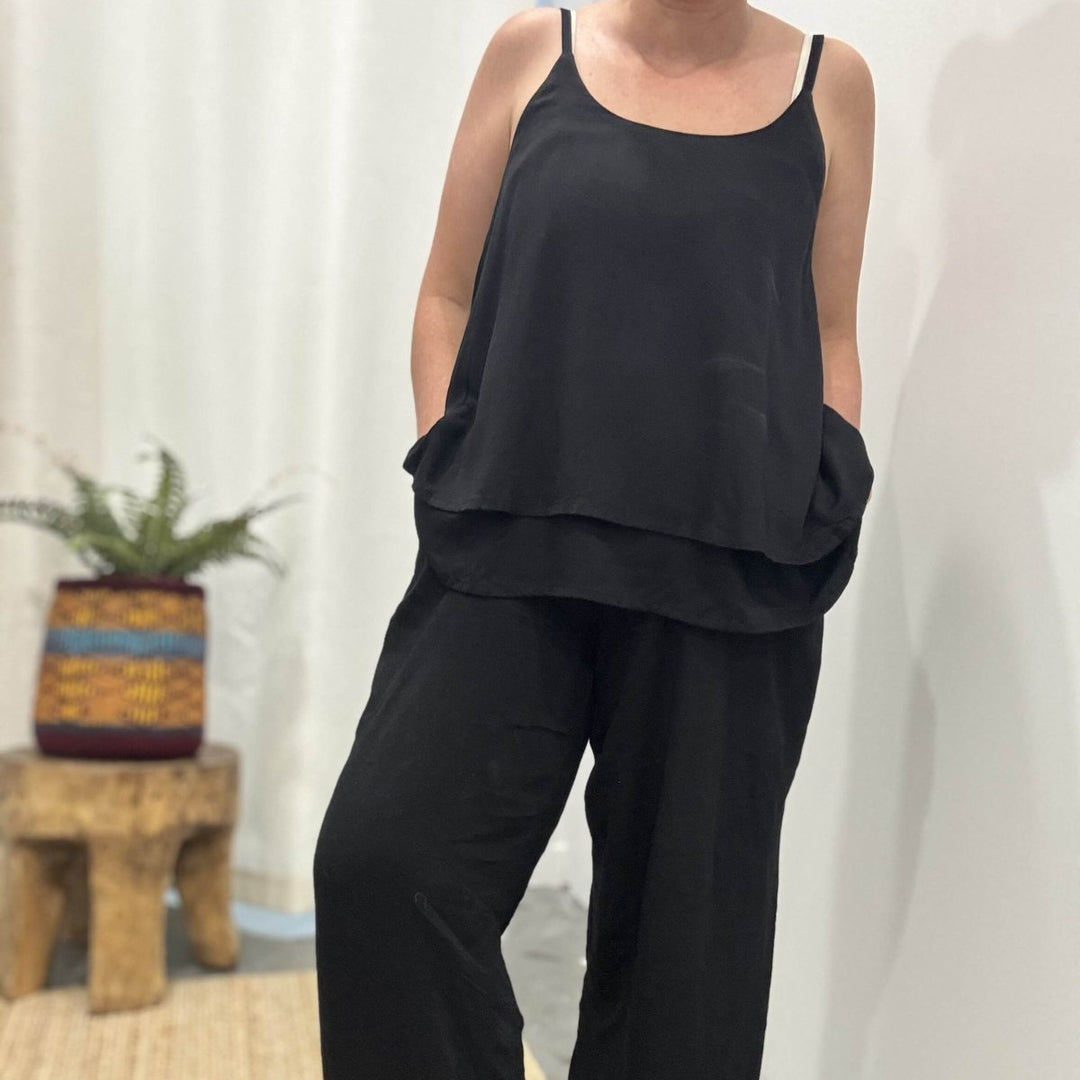 Bamboo Cami - Black Layered Camisole Top - Apparel