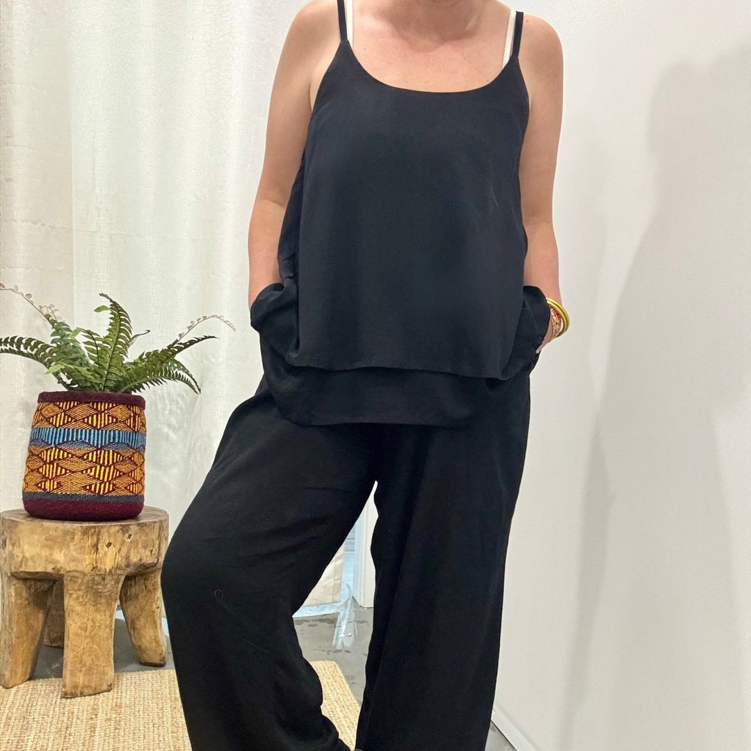 Bamboo Cami - Black Layered Camisole Top - Apparel