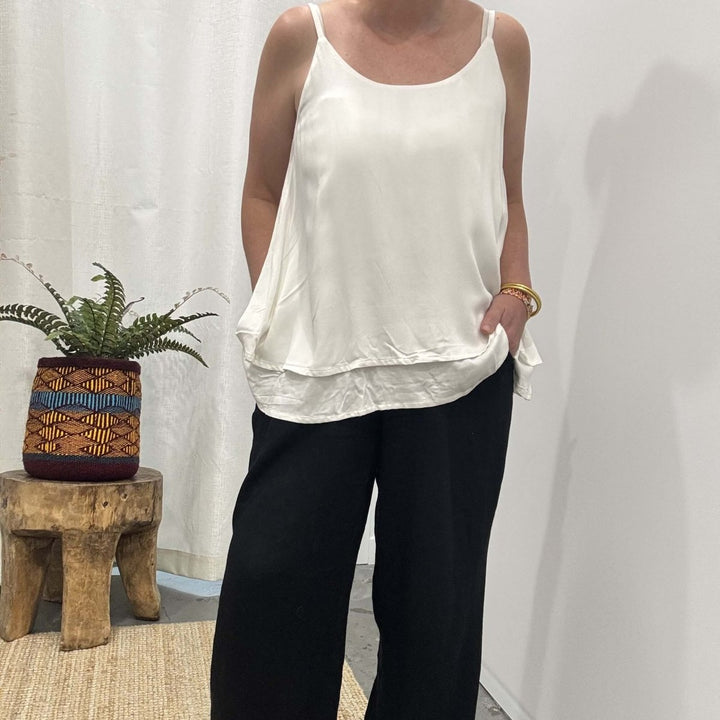 Bamboo Cami - White Layered Camisole Top - Apparel