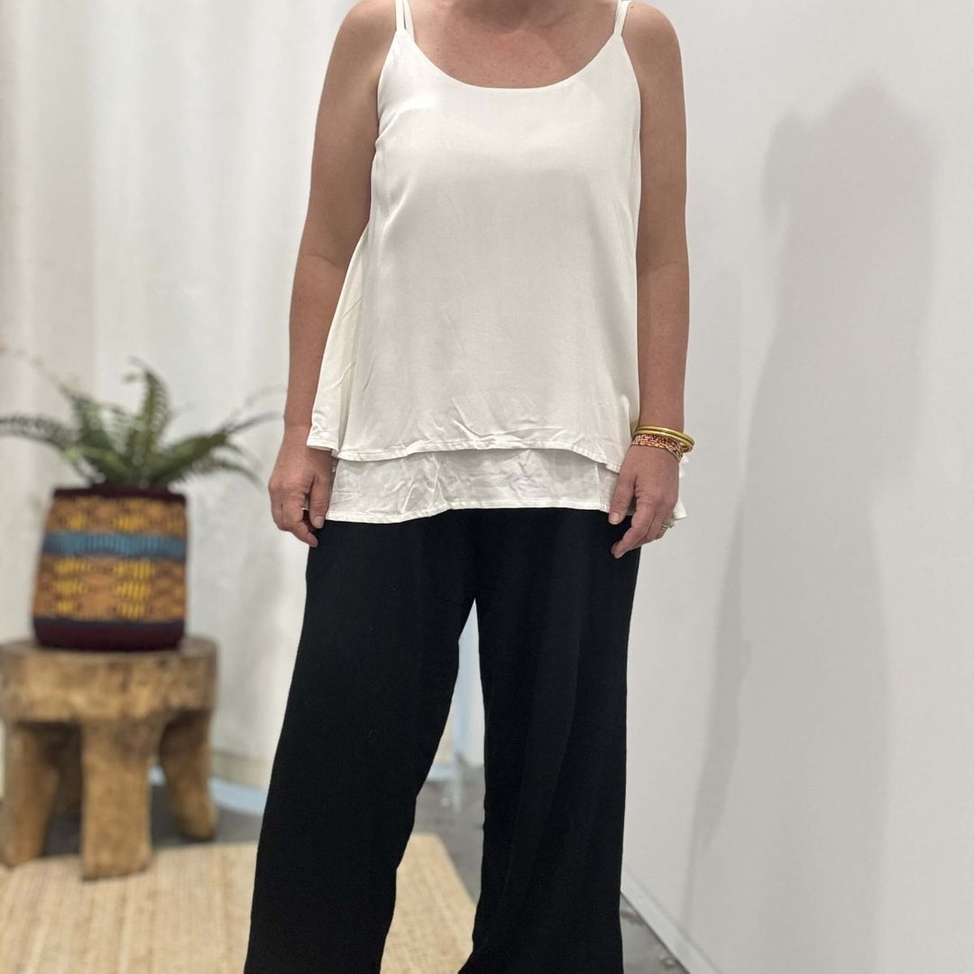 Bamboo Cami - White Layered Camisole Top - Apparel