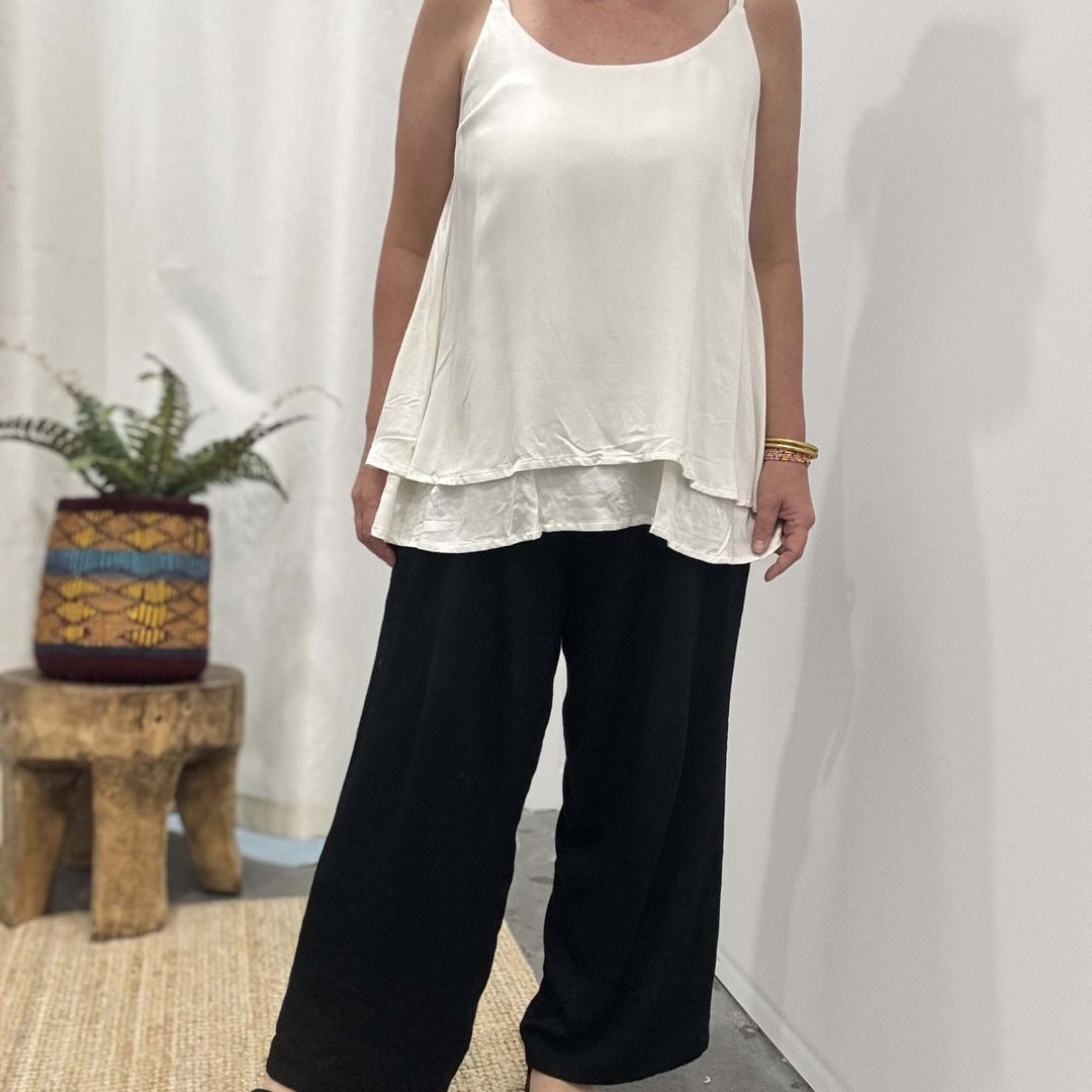 Bamboo Cami - White Layered Camisole Top - Apparel