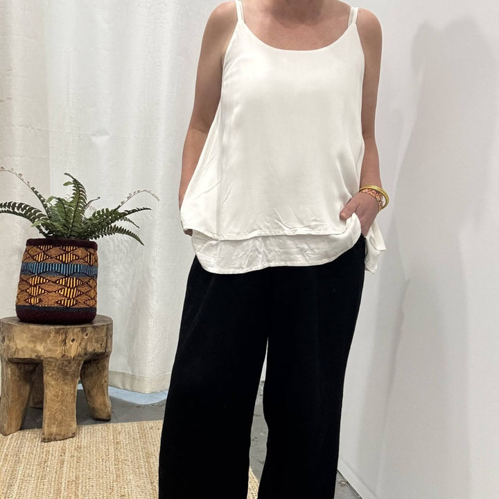 Bamboo Cami - White Layered Camisole Top - Apparel