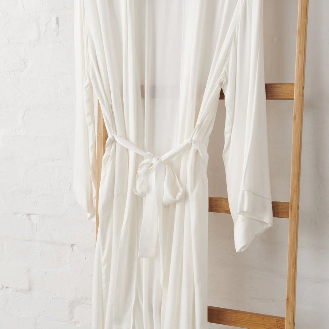 Bamboo Pyjama &amp; Bathrobe Bundle in White - Standard Length - Bundles - Jade and May Sleepwear