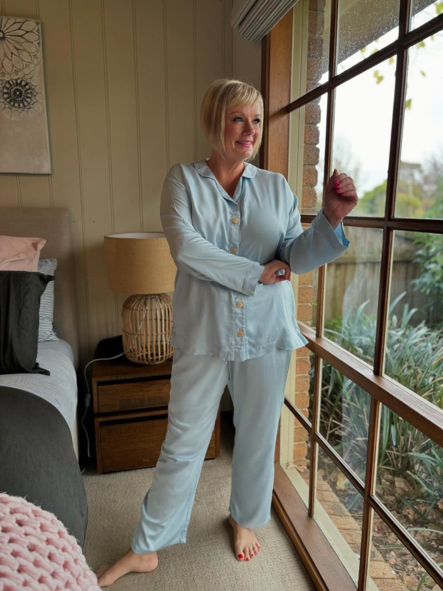 Bamboo Pyjama Set in Baby Blue Classic Button Up Pyjama Set