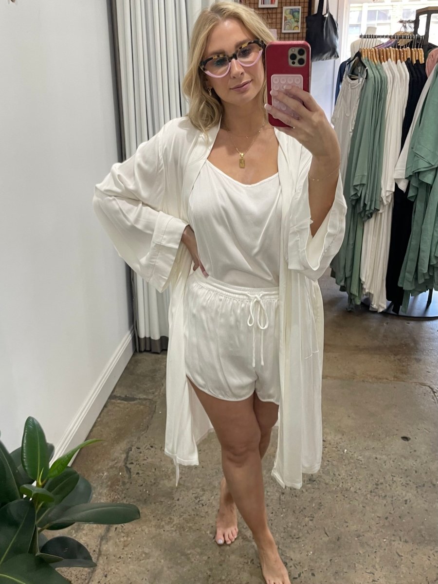 Bamboo Pyjama Set - Cami & Shorts in White-Jade and May-Pyjamas-Jade and May