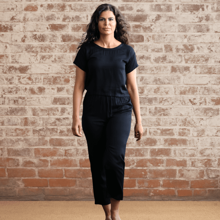 Bamboo Pyjamas - Tee and Pant Set in Black - Pyjamas - Jade and May Sleepwear