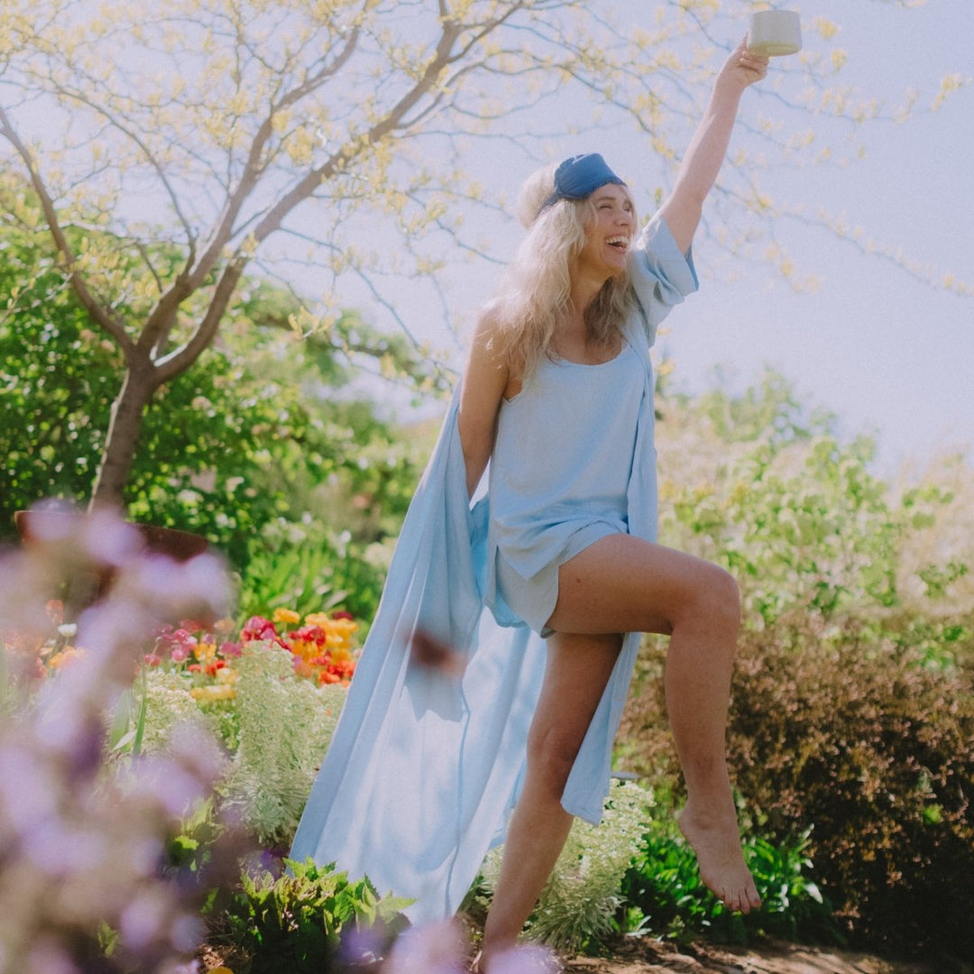 Bamboo Robe in Baby Blue - Long Length - Bathrobe