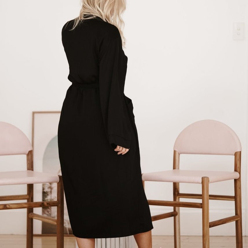 Bamboo Sleepwear Bundle - Black Bamboo Bathrobe in Long Length &amp; Slip-Bundles-Jade and May Sleepwear