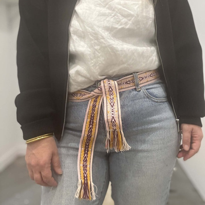 Bands of L.A Diamond Mix - Pink, Yellow & Burgundy Print Woven Belt - Belt