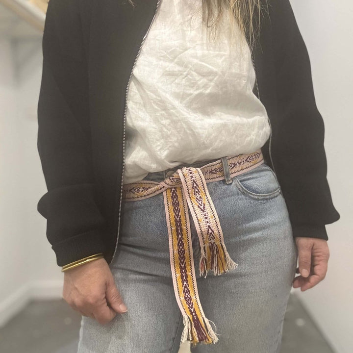 Bands of L.A Diamond Mix - Pink, Yellow & Burgundy Print Woven Belt - Belt