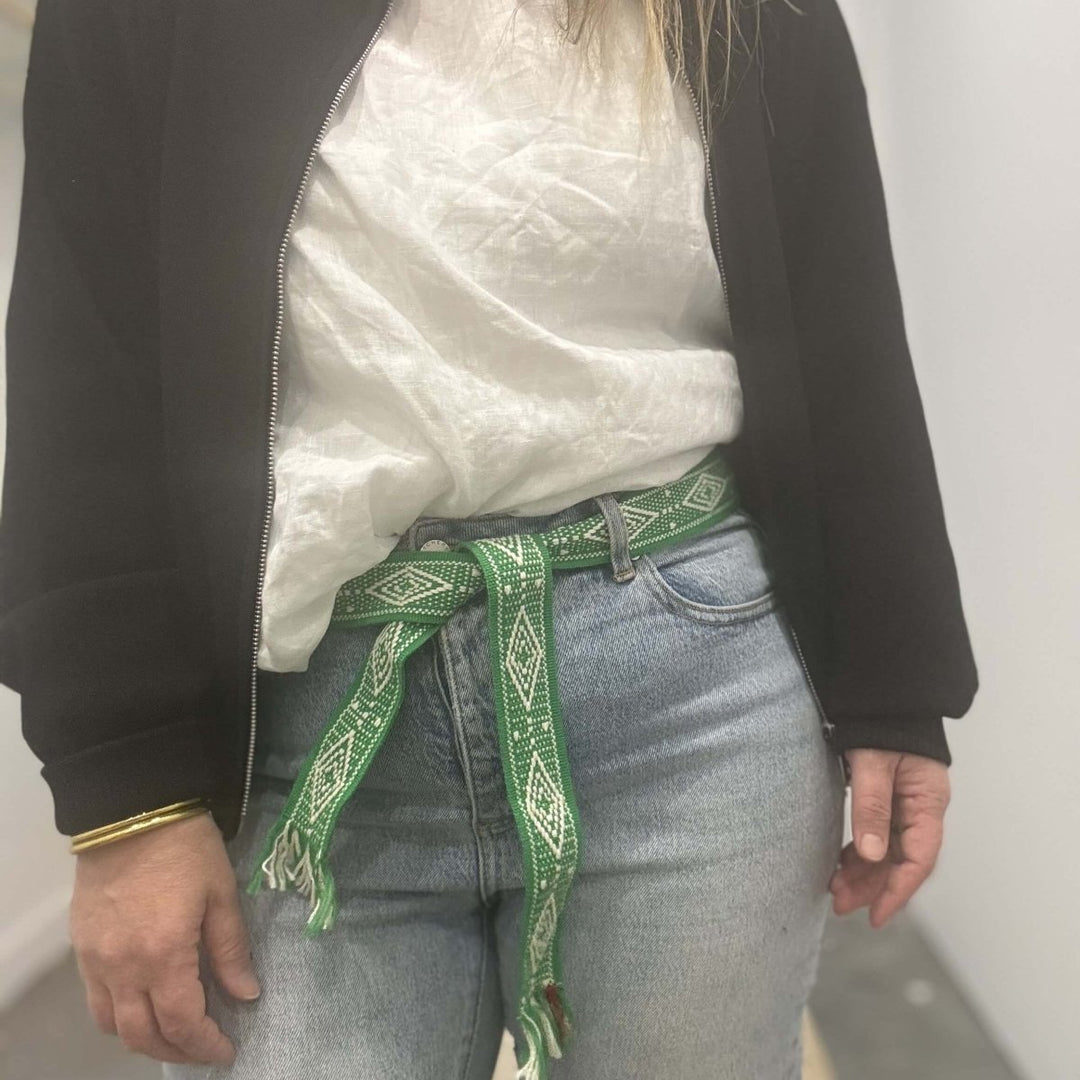 Bands of L.A Green & Natural Print Woven Belt - Belt