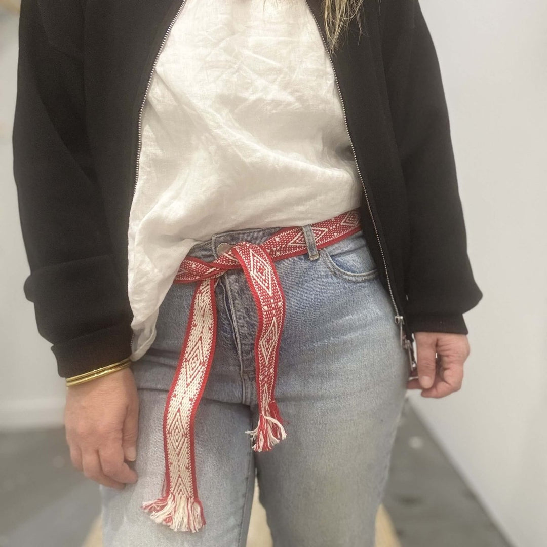 Bands of L.A Red & Natural Print Woven Belt - Belt