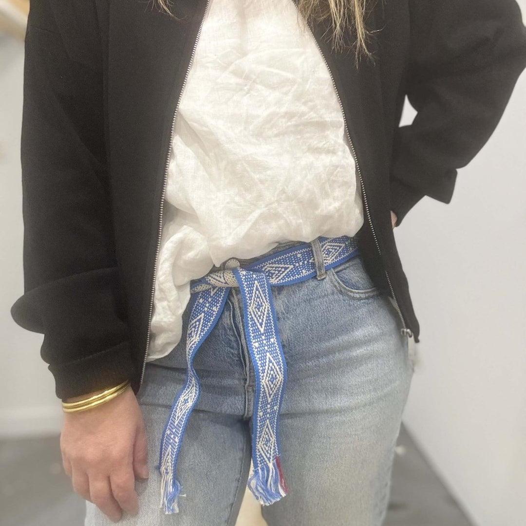 Bands of L.A Sky Blue & Natural Print Woven Belt - Belt