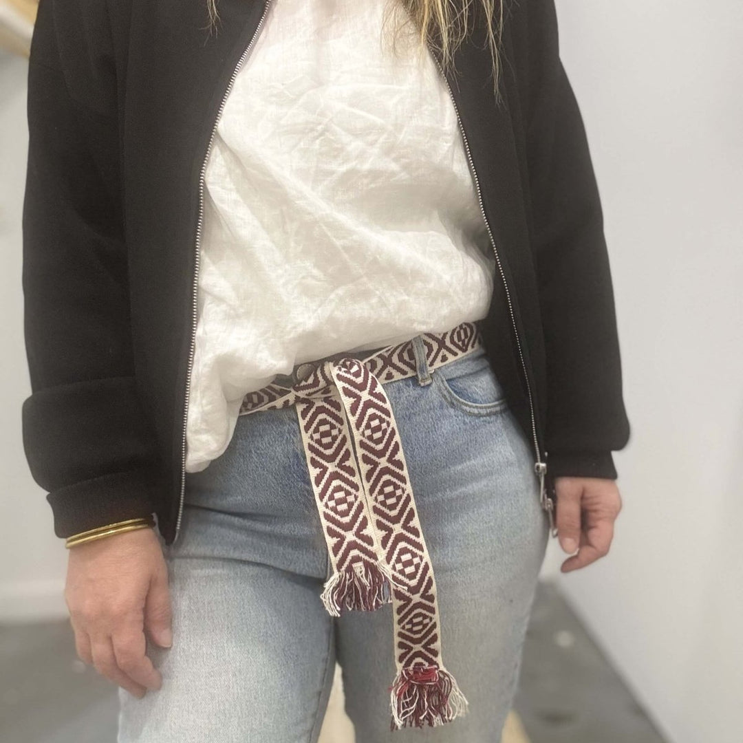 Bands of L.A XXX Burgundy & Light Grey Woven Belt - Belt