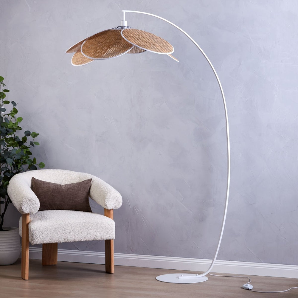 Boucle and Wood Curved Armchair - Armchair