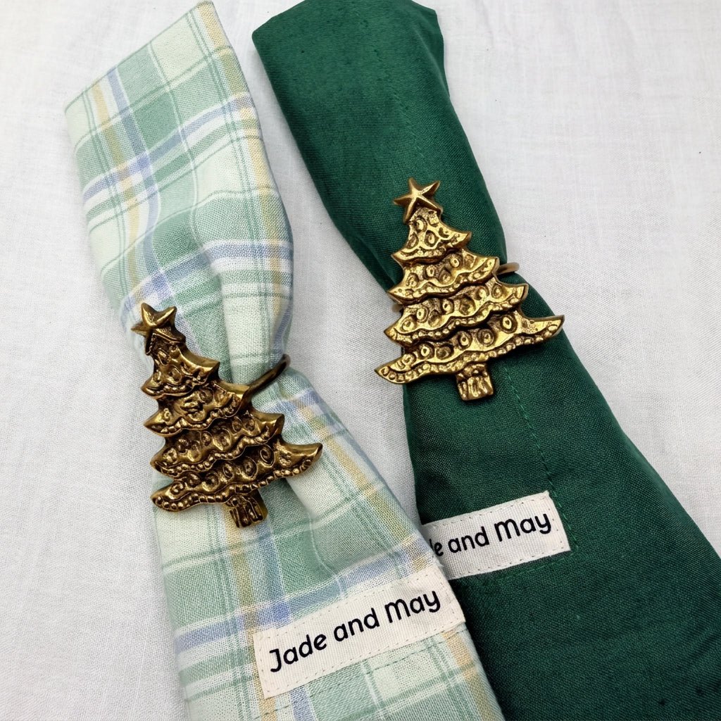 Brass Napkin Ring Christmas Tree - Set of 2-Tableware-Jade and May