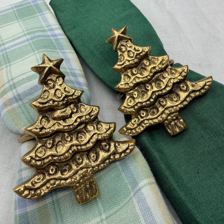 Brass Napkin Ring Christmas Tree - Set of 2-Tableware-Jade and May