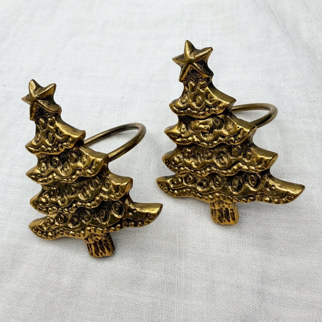 Brass Napkin Ring Christmas Tree - Set of 2-Tableware-Jade and May
