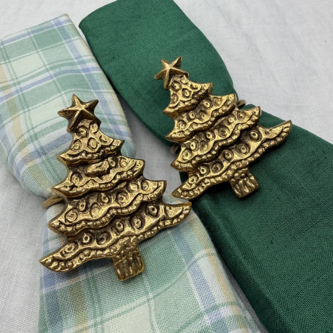 Brass Napkin Ring Christmas Tree - Set of 2-Tableware-Jade and May