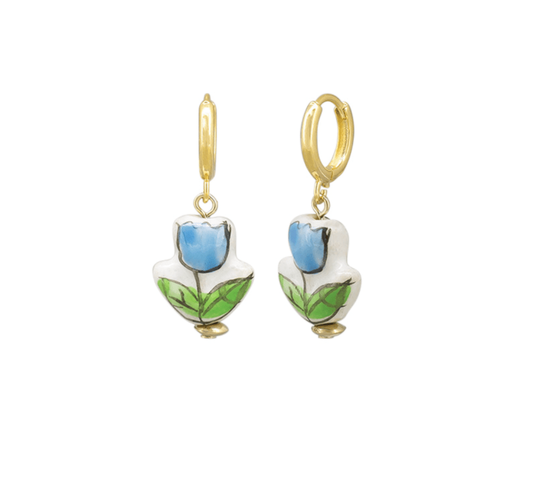 Ceramic Flower Huggie Earrings by Tiger Tree - Jewellery