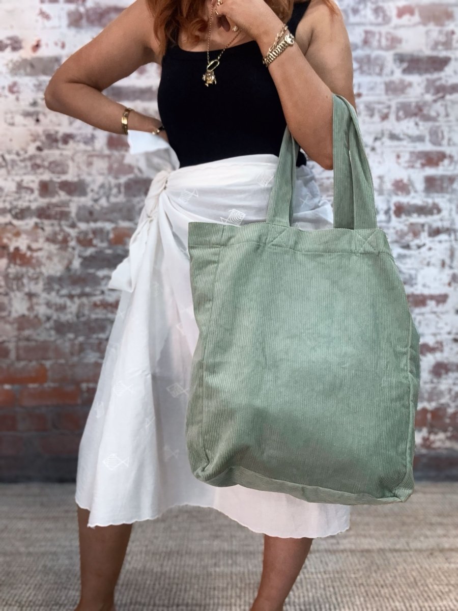 Cord Tote Bag - Sage Green - Cord Tote Bag
