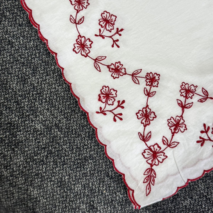 Cotton Headscarf with Feature Red Floral Embroidery - Hair Accessories