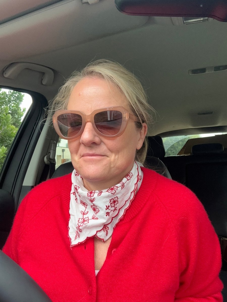 Cotton Headscarf with Feature Red Floral Embroidery - Hair Accessories - Jade and May