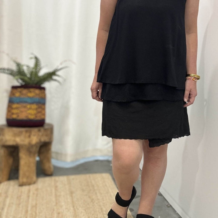 Cotton Sarong in Black with an Embroidered Fish Pattern - Sarong