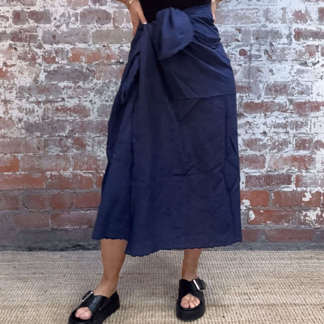 Cotton Sarong in Navy with an Embroidered Fish Pattern - Sarong