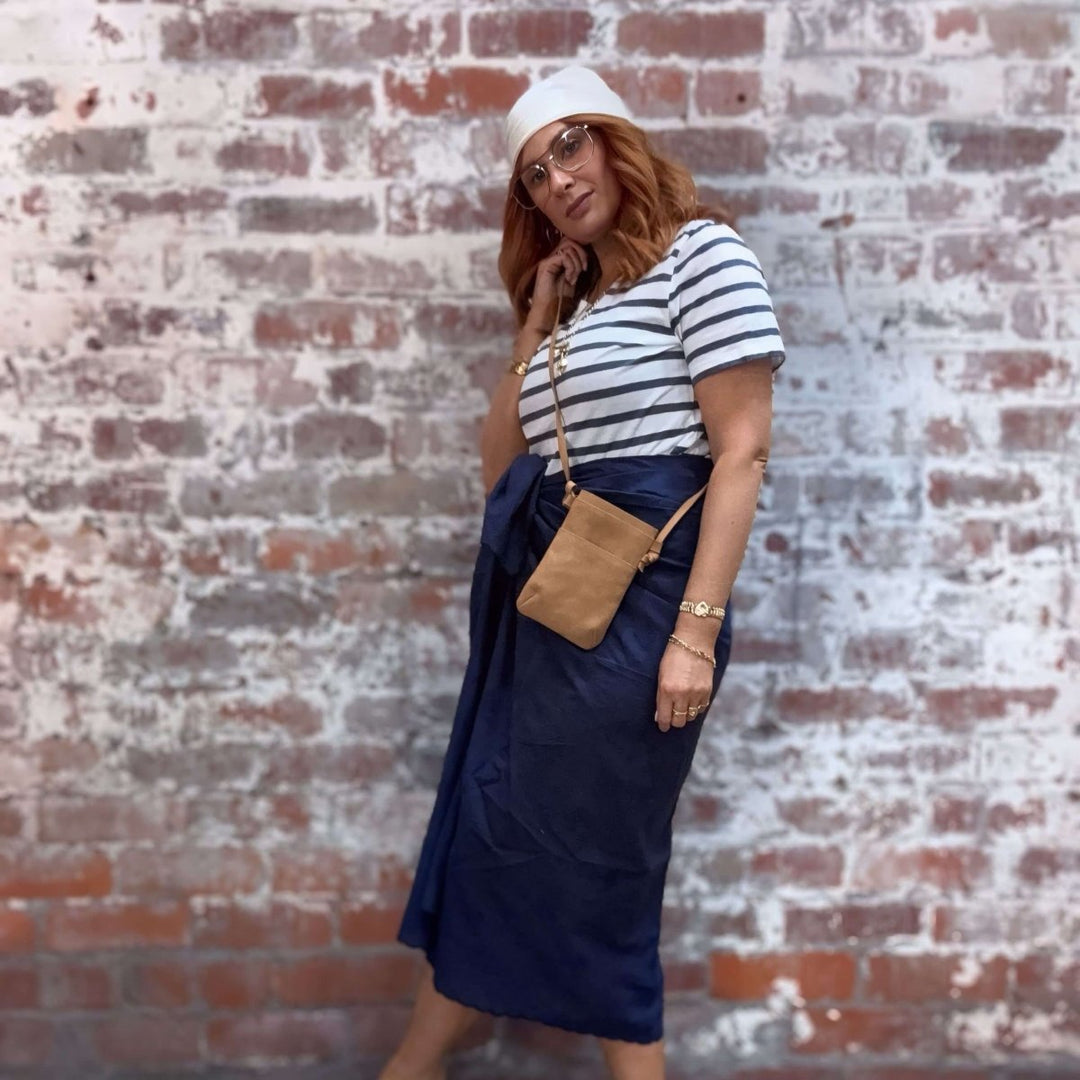 Cotton Sarong in Navy with an Embroidered Fish Pattern - Sarong