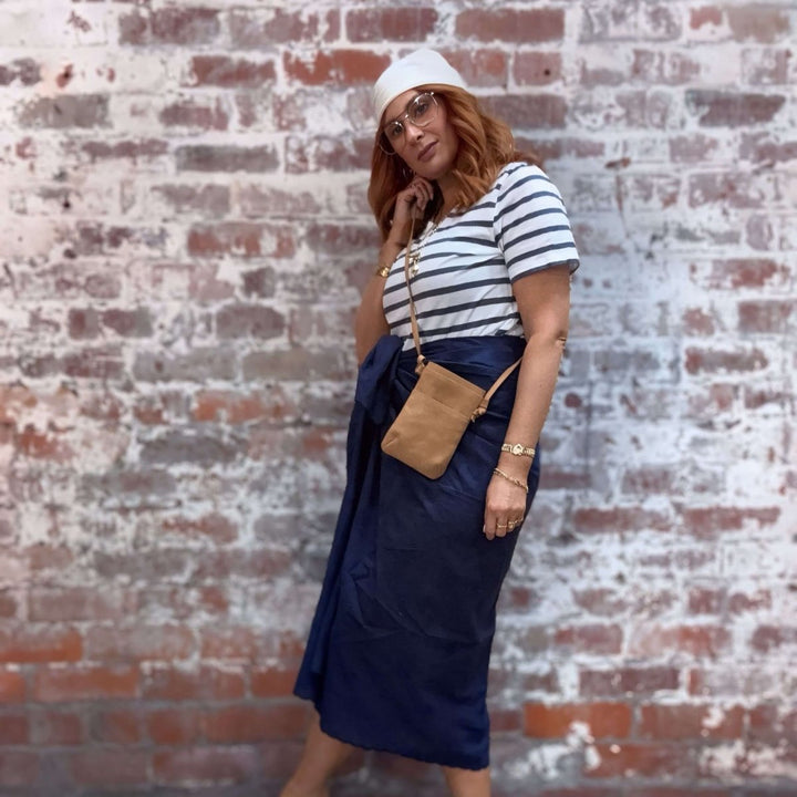 Cotton Sarong in Navy with an Embroidered Fish Pattern - Sarong