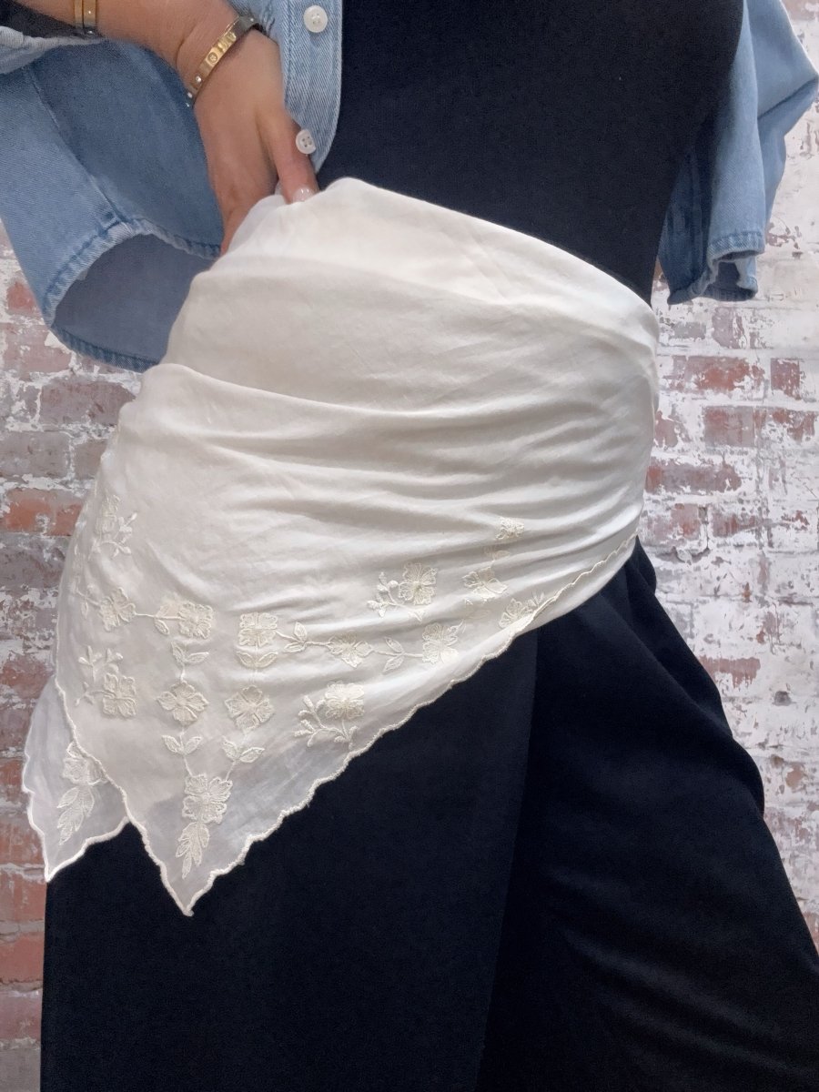 Cotton Scarf with Feature Floral Embroidery - Hair Accessories - Jade and May