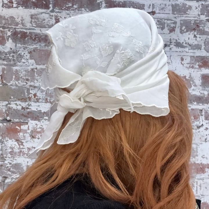 Cotton Scarf with Feature Floral Embroidery - Hair Accessories - Jade and May