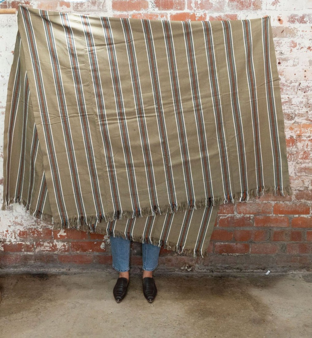 Cotton Throw Blanket in Olive Stripe - Throw Blanket