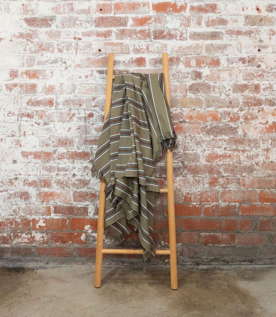 Cotton Throw Blanket in Olive Stripe - Throw Blanket