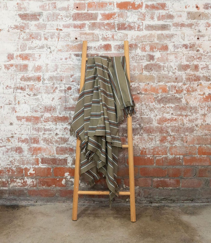 Cotton Throw Blanket in Olive Stripe - Throw Blanket