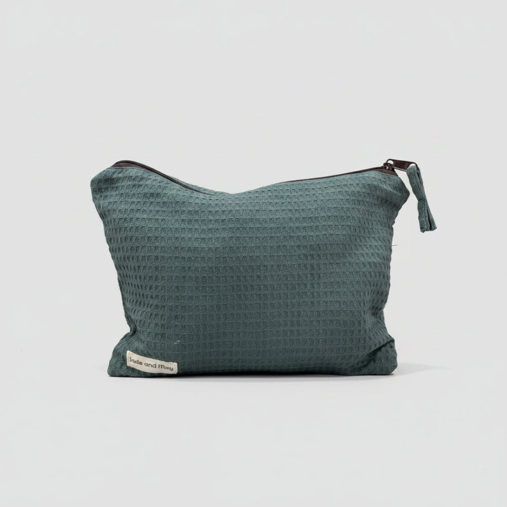 Cosmetic Pouch - Organic Waffle Cotton Zip Up Bag-Jade and May