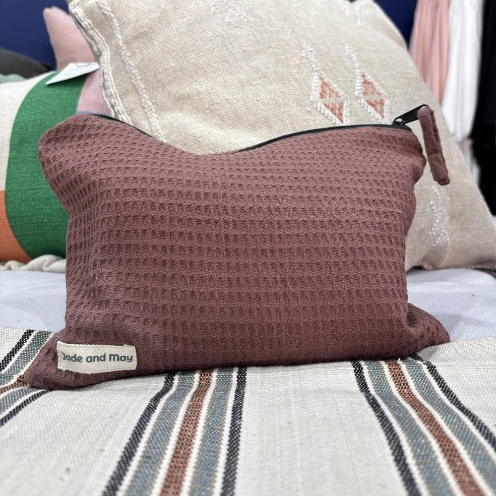 Cosmetic Pouch - Organic Waffle Cotton Zip Up Bag-Jade and May