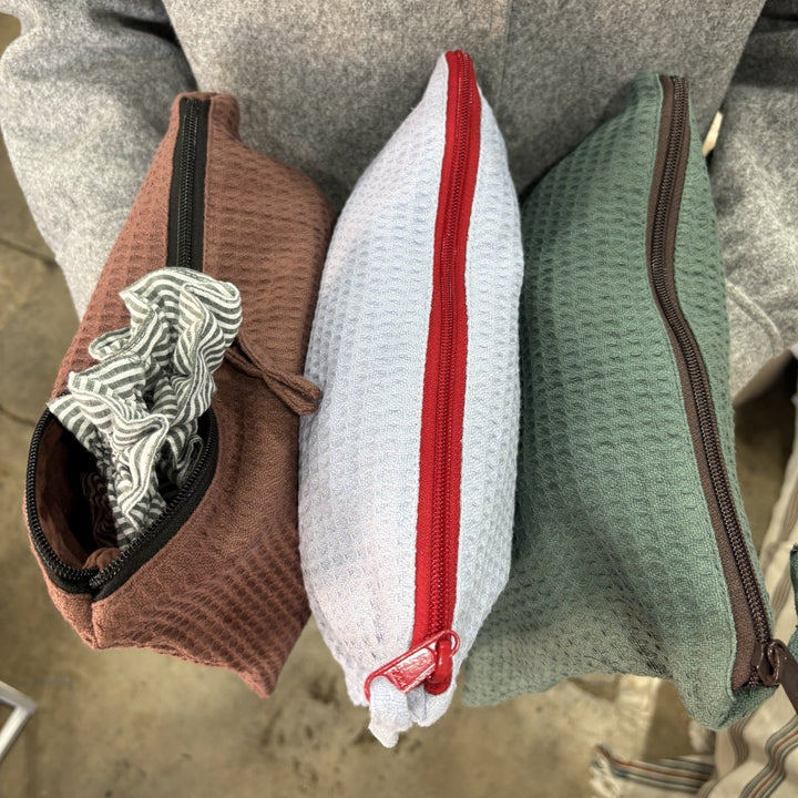 Cosmetic Pouch - Organic Waffle Cotton Zip Up Bag-Jade and May