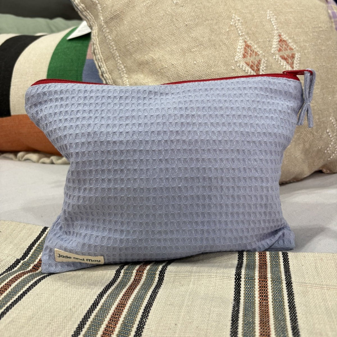Cosmetic Pouch - Organic Waffle Cotton Zip Up Bag-Jade and May