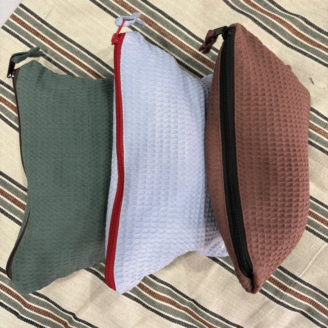 Cosmetic Pouch - Organic Waffle Cotton Zip Up Bag-Jade and May
