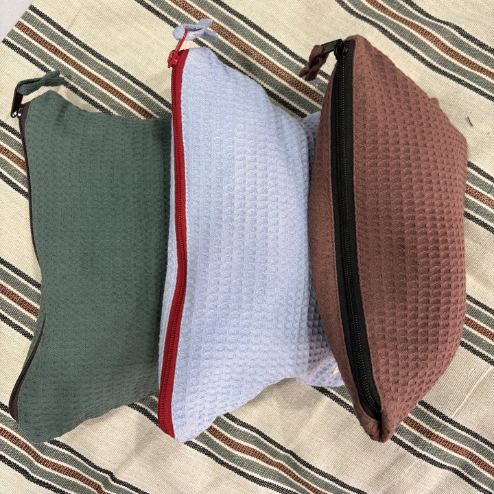 Cosmetic Pouch - Organic Waffle Cotton Zip Up Bag-Jade and May