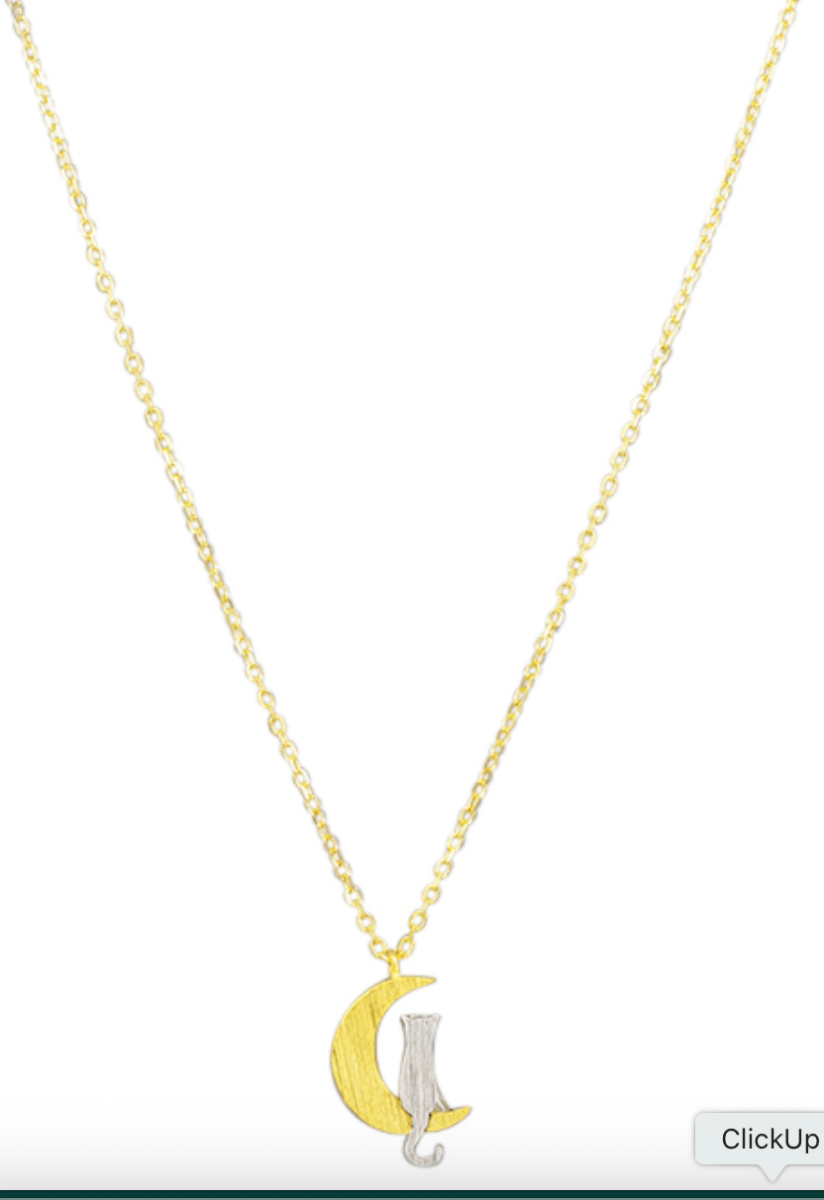 Gold Silver Moon Cat Necklace by Tiger Tree - Jewellery